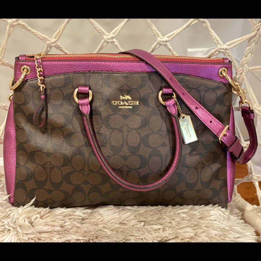Coach Mia brown & pink Metallic satchel handbag